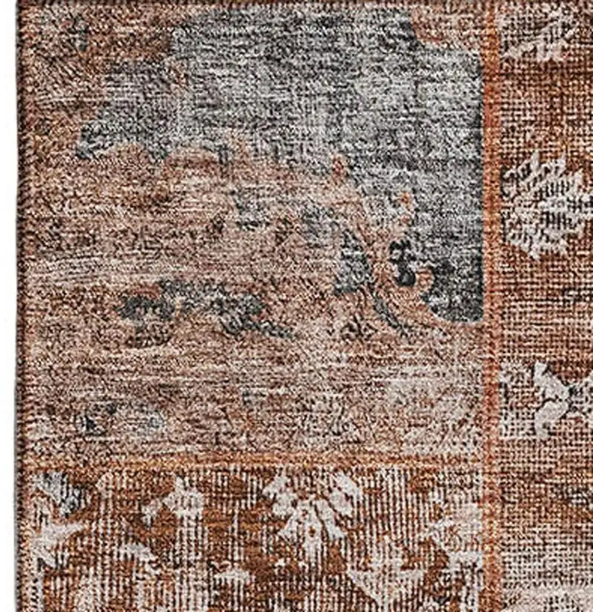 Terra Cotta Gray And Charcoal Patchwork Washable Area Rug With UV Protection Photo 3