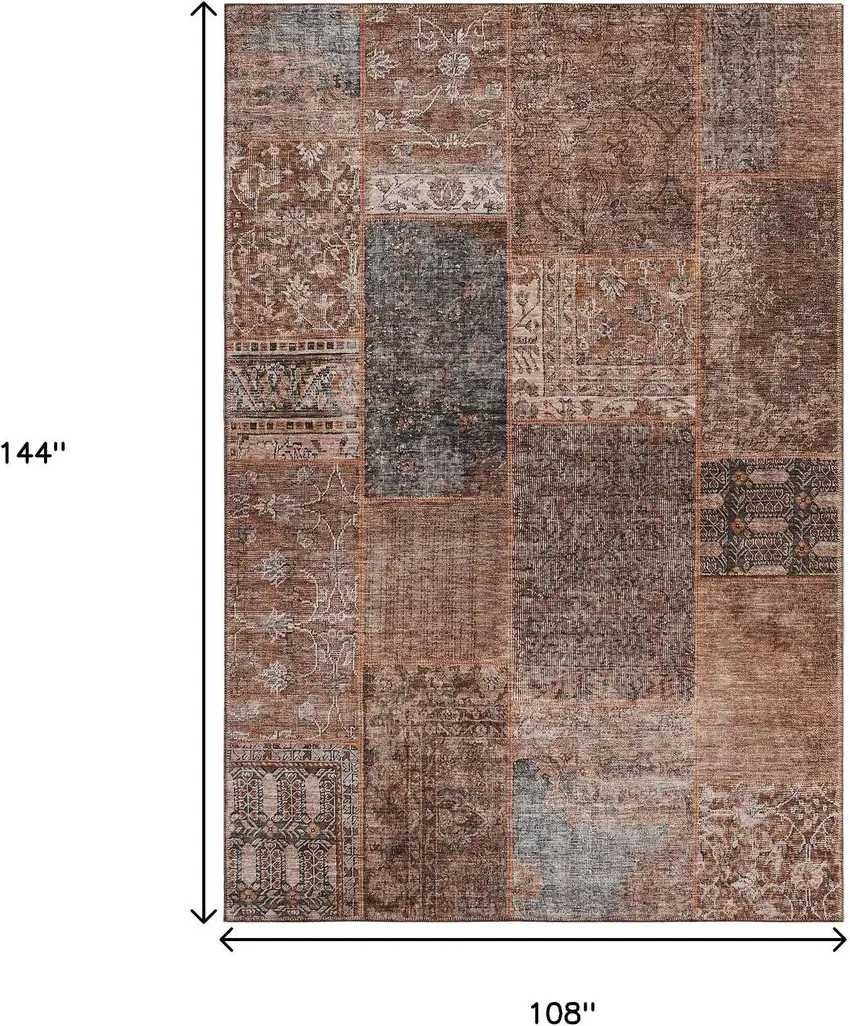 Terra Cotta Gray And Charcoal Patchwork Washable Area Rug With UV Protection Photo 9