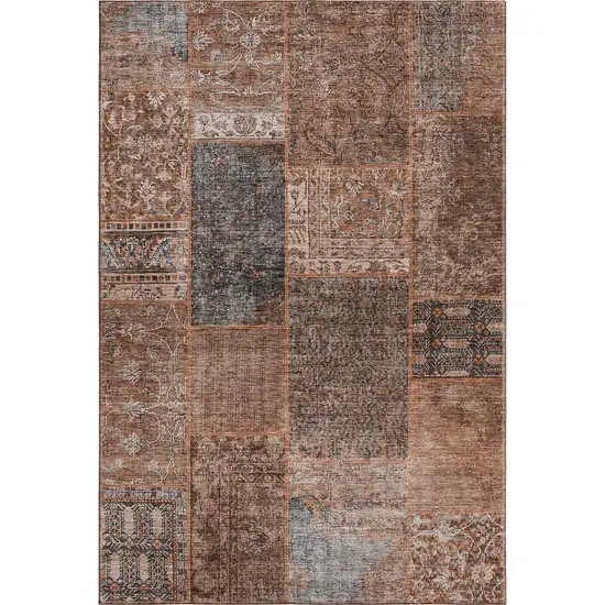 Terra Cotta Gray And Charcoal Patchwork Washable Area Rug With UV Protection Photo 1