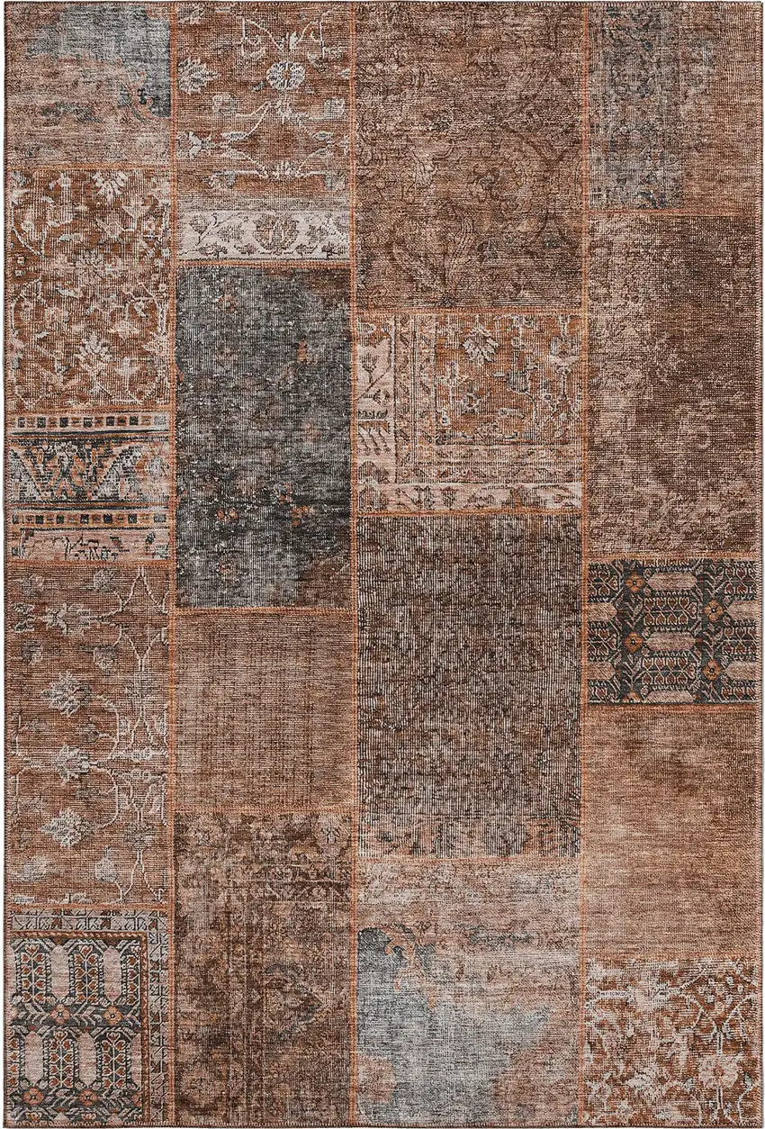Terra Cotta Gray And Charcoal Patchwork Washable Area Rug With UV Protection Photo 1