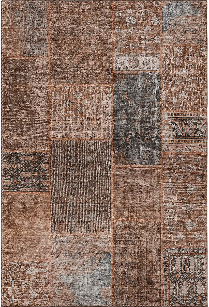 Terra Cotta Gray And Charcoal Patchwork Washable Area Rug With UV Protection Photo 3