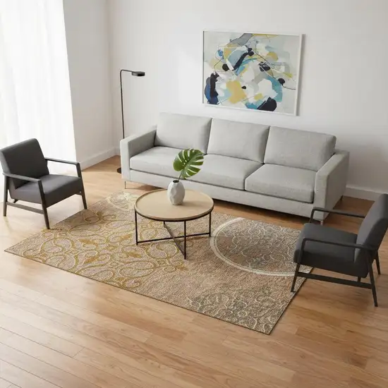 Terra Cotta Gray And Gold Floral Medallion Washable Area Rug With UV Protection Photo 2