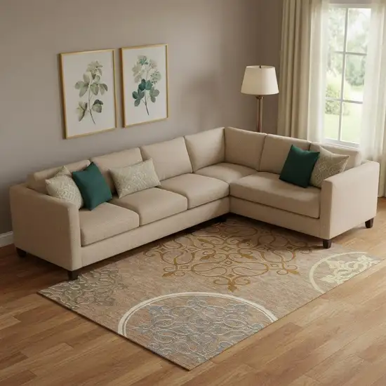 Terra Cotta Gray And Gold Floral Medallion Washable Area Rug With UV Protection Photo 1