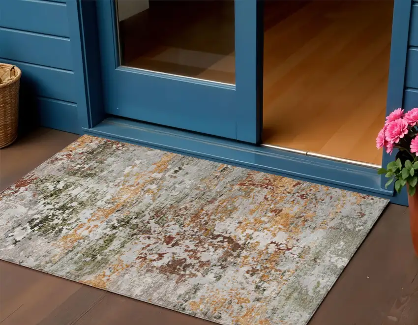 Terra Cotta Gray And Ivory Abstract Washable Indoor Outdoor Area Rug Photo 2