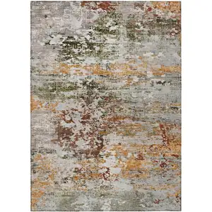 Photo of Terra Cotta Gray And Ivory Abstract Washable Indoor Outdoor Area Rug
