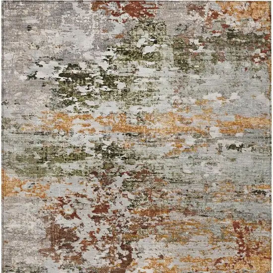 Terra Cotta Gray And Ivory Abstract Washable Indoor Outdoor Area Rug Photo 3