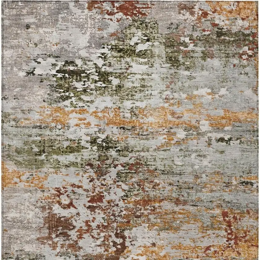 Terra Cotta Gray And Ivory Abstract Washable Indoor Outdoor Area Rug Photo 3