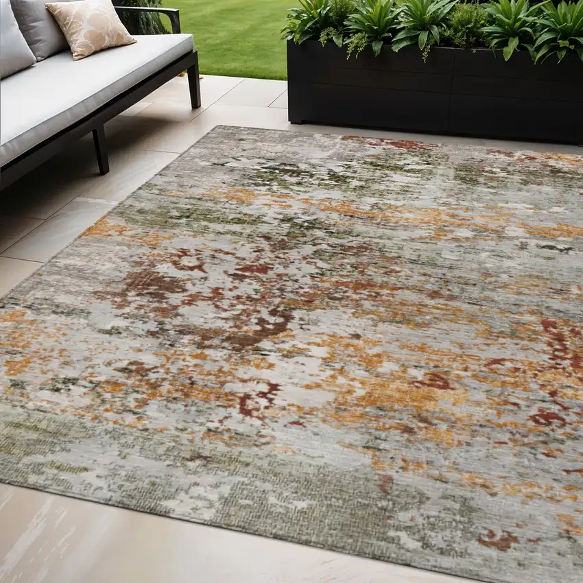 Terra Cotta Gray And Ivory Abstract Washable Indoor Outdoor Area Rug Photo 2