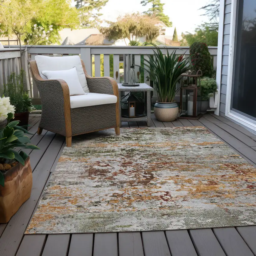 Terra Cotta Gray And Ivory Abstract Washable Indoor Outdoor Area Rug Photo 7