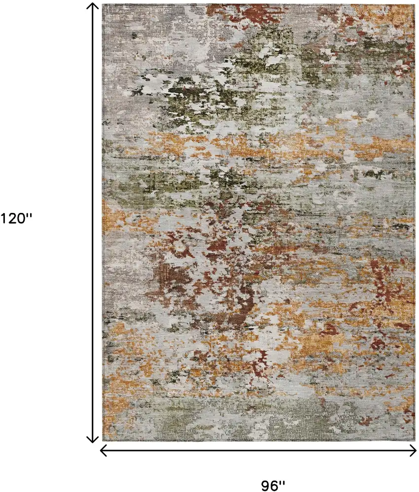 Terra Cotta Gray And Ivory Abstract Washable Indoor Outdoor Area Rug Photo 9