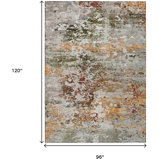 Terra Cotta Gray And Ivory Abstract Washable Indoor Outdoor Area Rug Photo 9