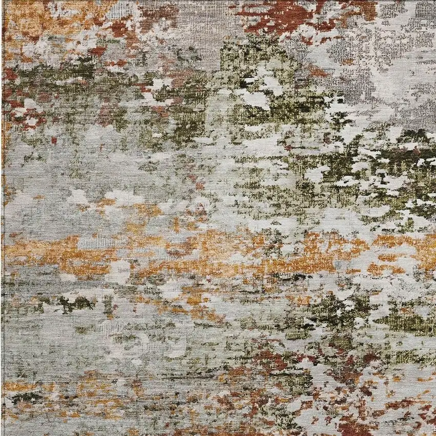 Terra Cotta Gray And Ivory Abstract Washable Indoor Outdoor Area Rug Photo 3