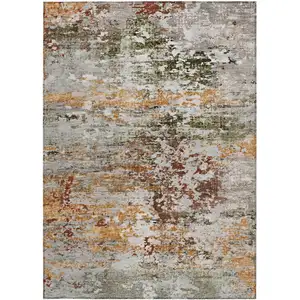 Photo of Terra Cotta Gray And Ivory Abstract Washable Indoor Outdoor Area Rug