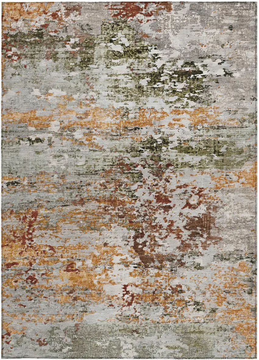 Terra Cotta Gray And Ivory Abstract Washable Indoor Outdoor Area Rug Photo 1