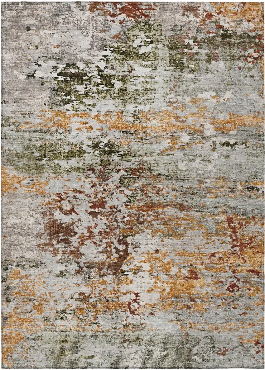 Terra Cotta Gray And Ivory Abstract Washable Indoor Outdoor Area Rug Photo 1