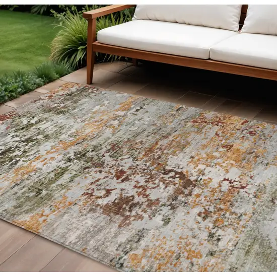 Terra Cotta Gray And Ivory Abstract Washable Indoor Outdoor Area Rug Photo 2