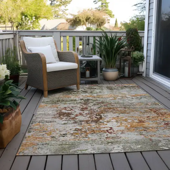 Terra Cotta Gray And Ivory Abstract Washable Indoor Outdoor Area Rug Photo 8