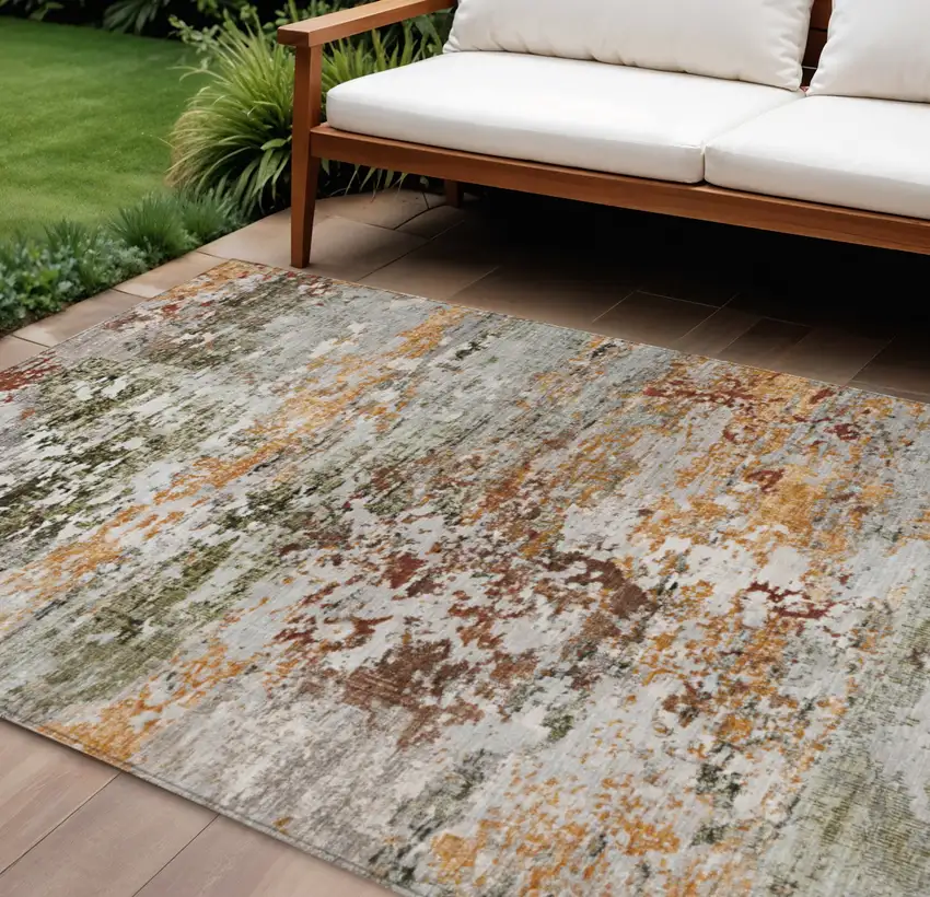 Terra Cotta Gray And Ivory Abstract Washable Indoor Outdoor Area Rug Photo 2