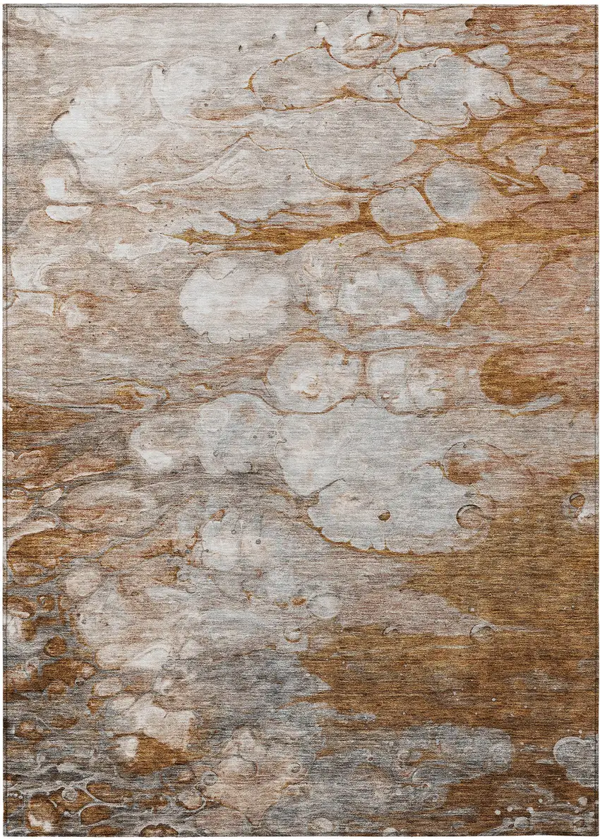 Terra Cotta Gray And Silver Abstract Washable Indoor Outdoor Area Rug Photo 1