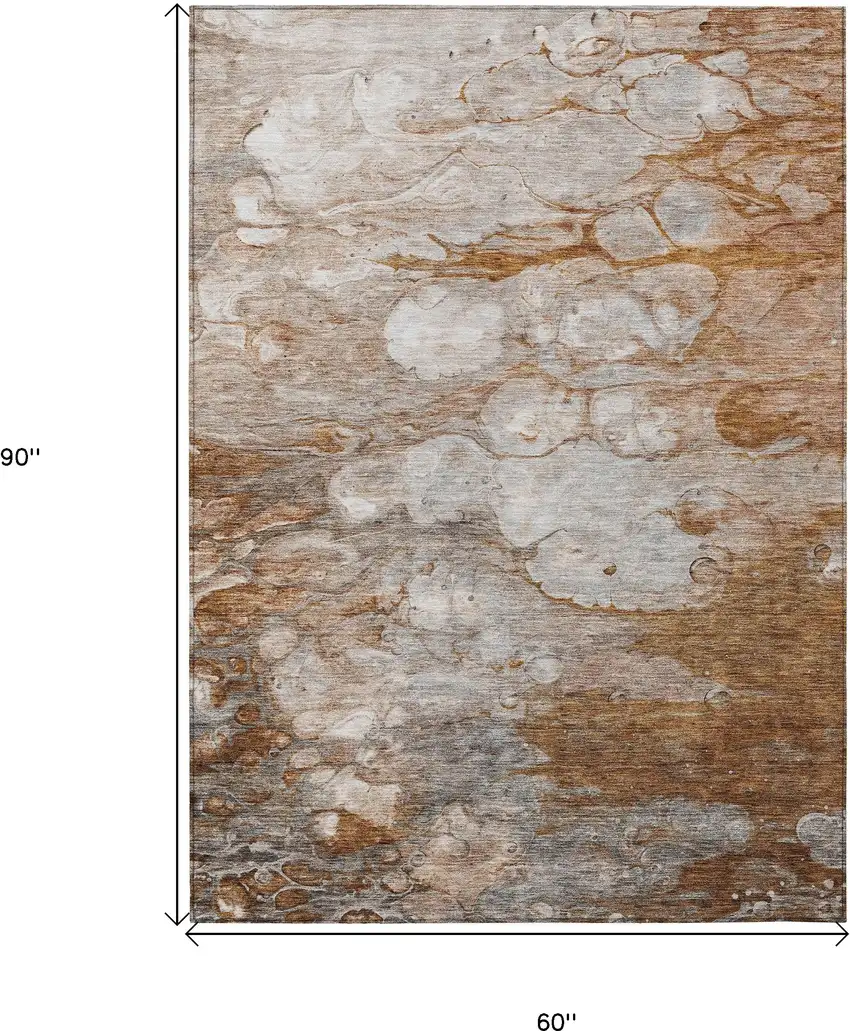 Terra Cotta Gray And Silver Abstract Washable Indoor Outdoor Area Rug Photo 3