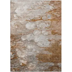 Photo of Terra Cotta Gray And Silver Abstract Washable Indoor Outdoor Area Rug
