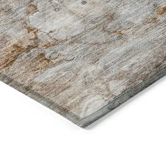 Terra Cotta Gray And Silver Abstract Washable Indoor Outdoor Area Rug Photo 3