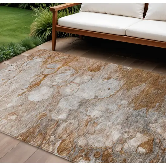 Terra Cotta Gray And Silver Abstract Washable Indoor Outdoor Area Rug Photo 1