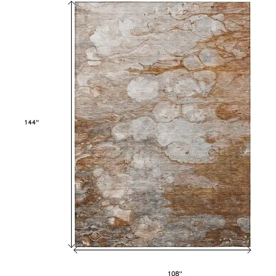 Terra Cotta Gray And Silver Abstract Washable Indoor Outdoor Area Rug Photo 3