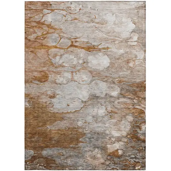 Terra Cotta Gray And Silver Abstract Washable Indoor Outdoor Area Rug Photo 5