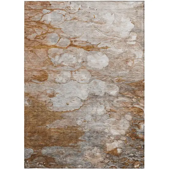 Terra Cotta Gray And Silver Abstract Washable Indoor Outdoor Area Rug Photo 5