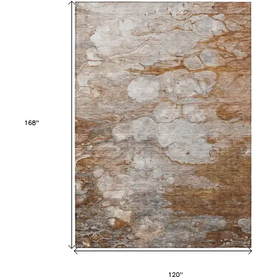 Terra Cotta Gray And Silver Abstract Washable Indoor Outdoor Area Rug Photo 3
