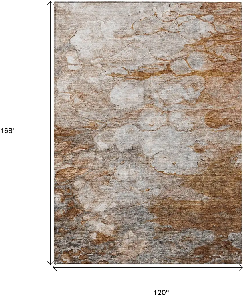 Terra Cotta Gray And Silver Abstract Washable Indoor Outdoor Area Rug Photo 3