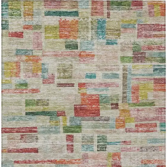 Terra Cotta Green And Brown Striped Washable Indoor Outdoor Area Rug Photo 5