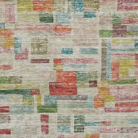Terra Cotta Green And Brown Striped Washable Indoor Outdoor Area Rug Photo 4