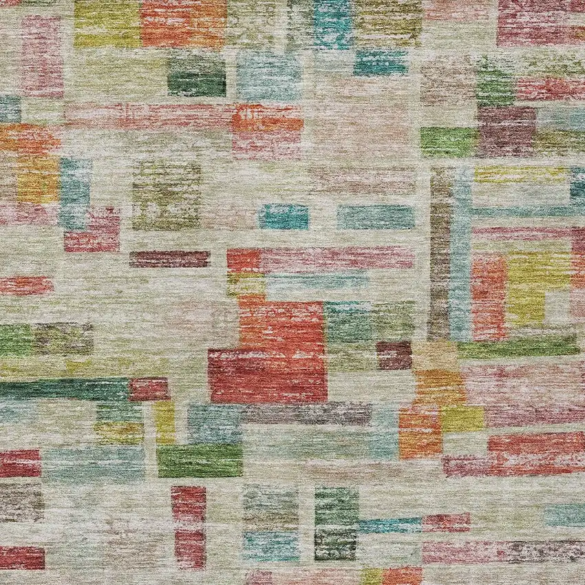 Terra Cotta Green And Brown Striped Washable Indoor Outdoor Area Rug Photo 4