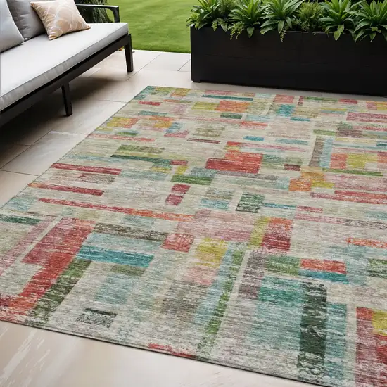 Terra Cotta Green And Brown Striped Washable Indoor Outdoor Area Rug Photo 1