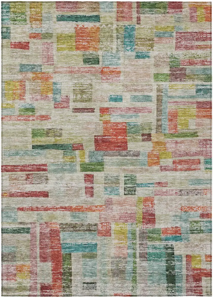 Terra Cotta Green And Brown Striped Washable Indoor Outdoor Area Rug Photo 2