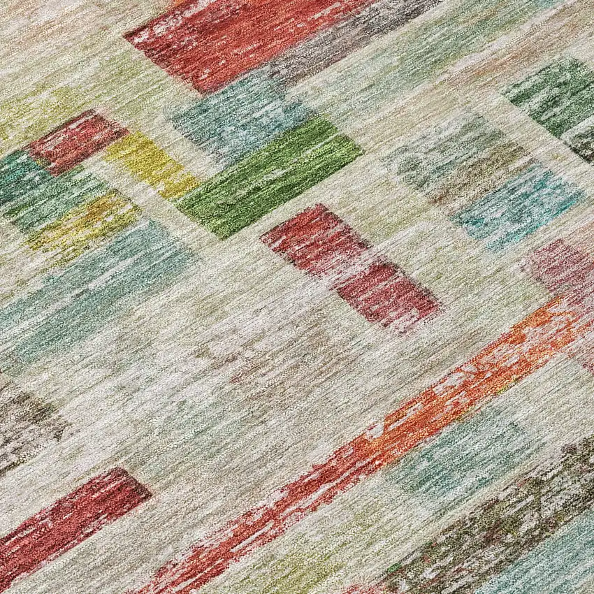 Terra Cotta Green And Brown Striped Washable Indoor Outdoor Area Rug Photo 4