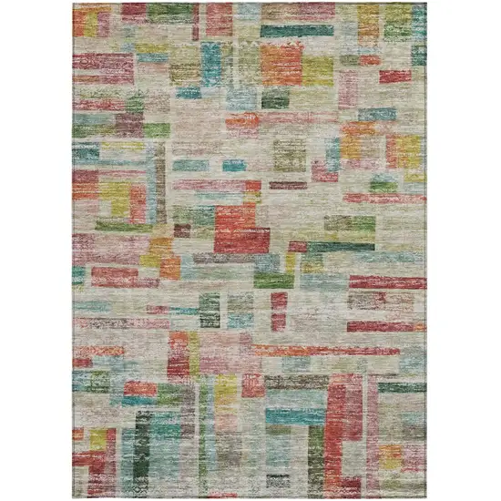 Terra Cotta Green And Brown Striped Washable Indoor Outdoor Area Rug Photo 6