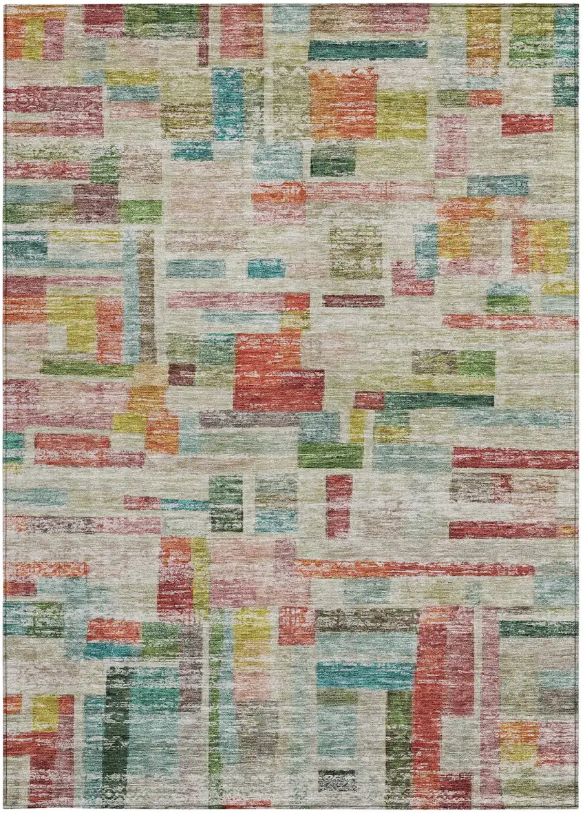 Terra Cotta Green And Brown Striped Washable Indoor Outdoor Area Rug Photo 6