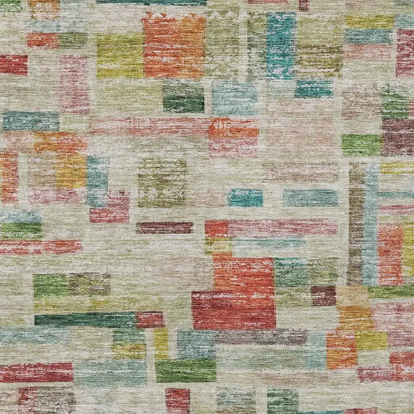 Terra Cotta Green And Brown Striped Washable Indoor Outdoor Area Rug Photo 4