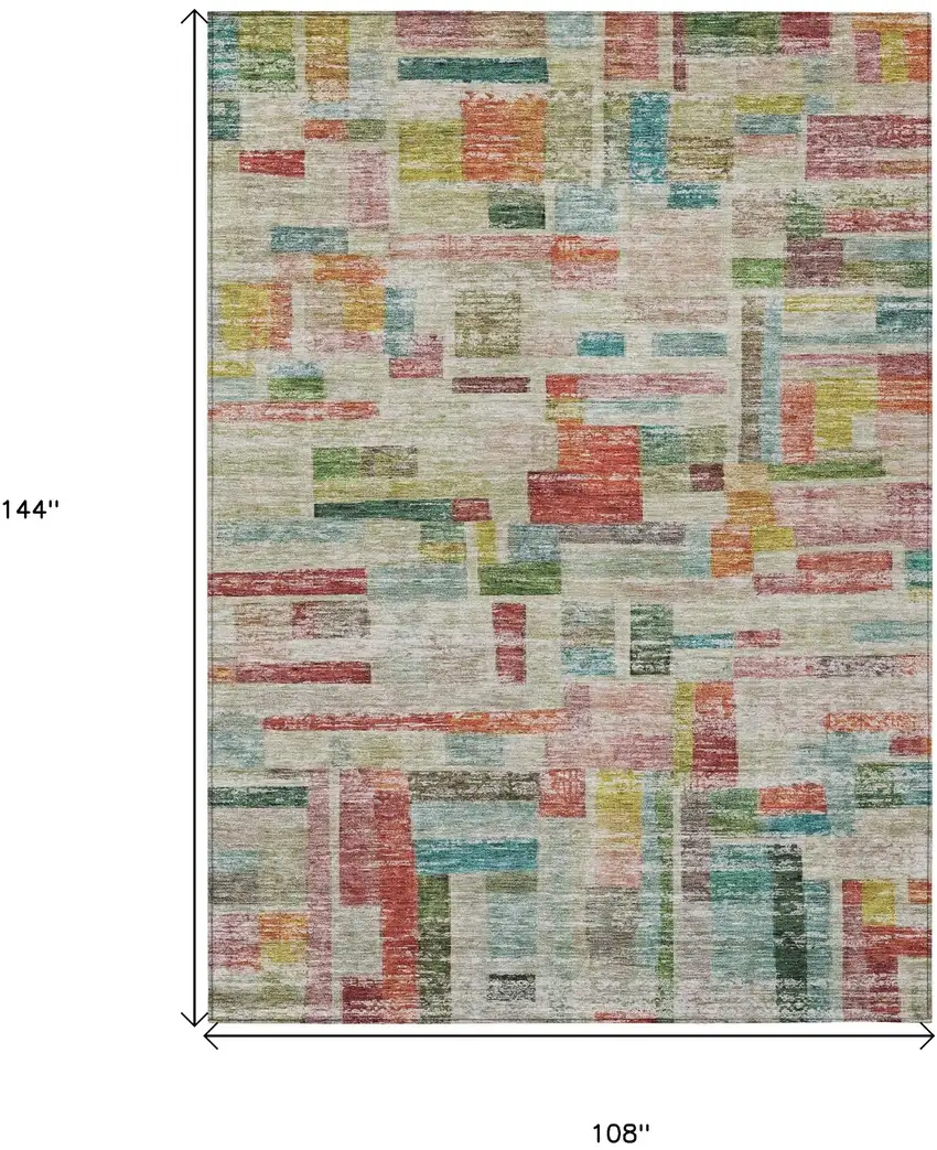 Terra Cotta Green And Brown Striped Washable Indoor Outdoor Area Rug Photo 7
