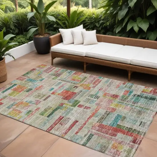 Terra Cotta Green And Brown Striped Washable Indoor Outdoor Area Rug Photo 1