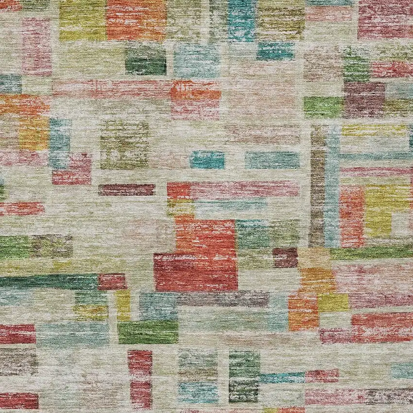 Terra Cotta Green And Brown Striped Washable Indoor Outdoor Area Rug Photo 4