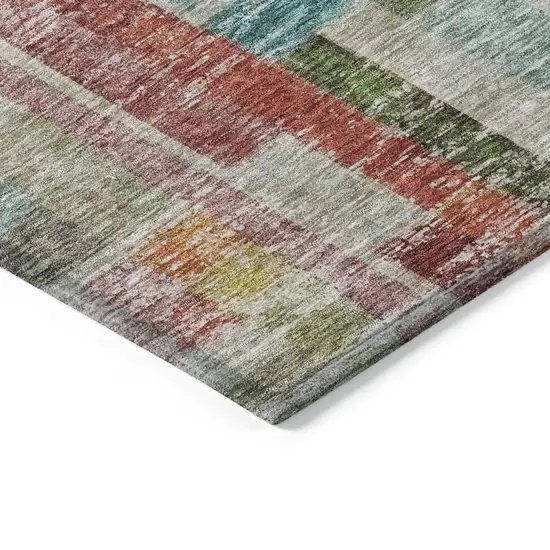 Terra Cotta Green And Brown Striped Washable Indoor Outdoor Area Rug Photo 3