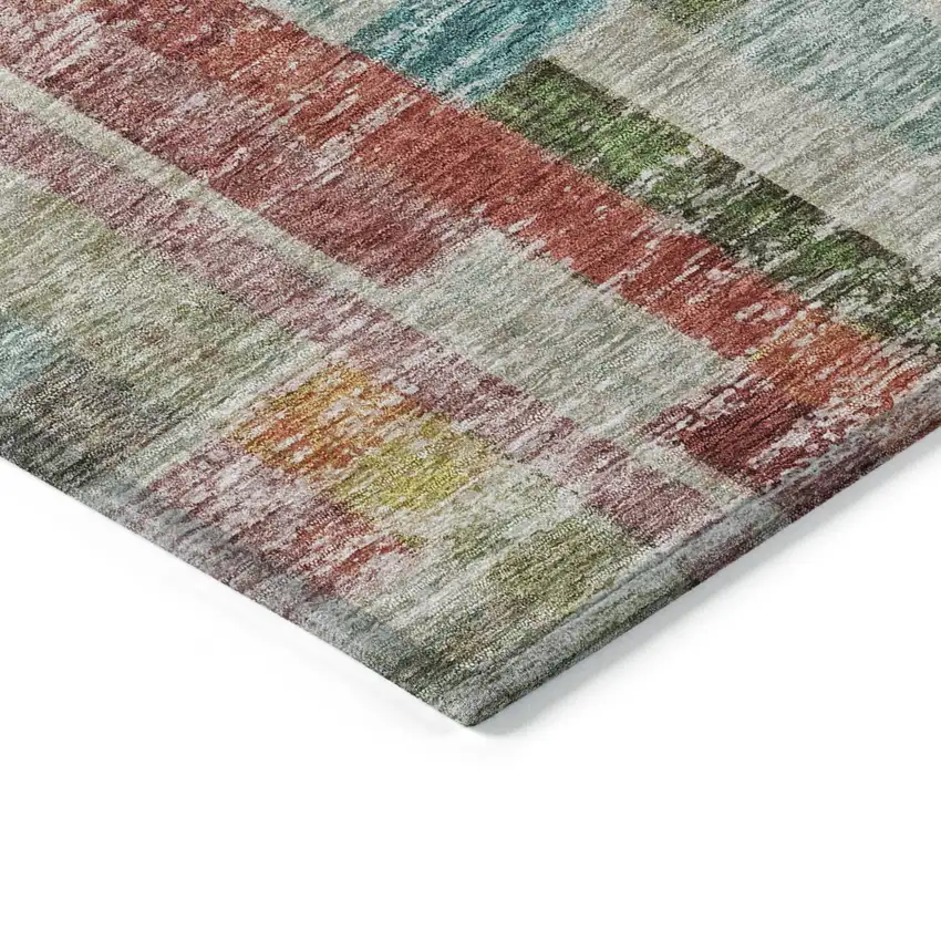 Terra Cotta Green And Brown Striped Washable Indoor Outdoor Area Rug Photo 3