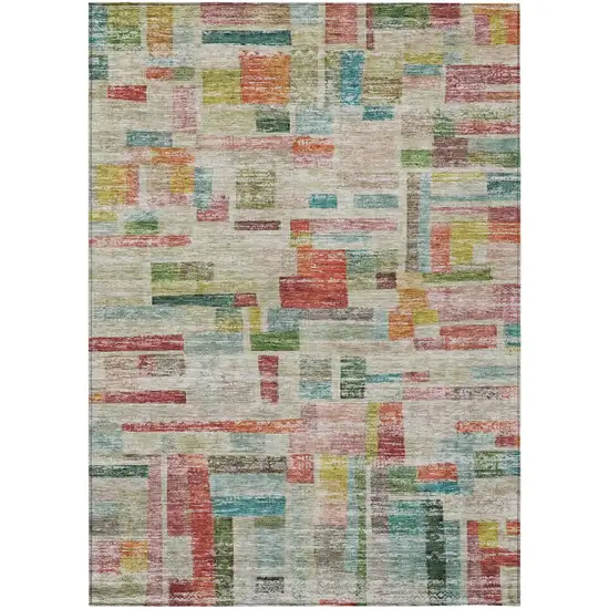 Terra Cotta Green And Brown Striped Washable Indoor Outdoor Area Rug Photo 2