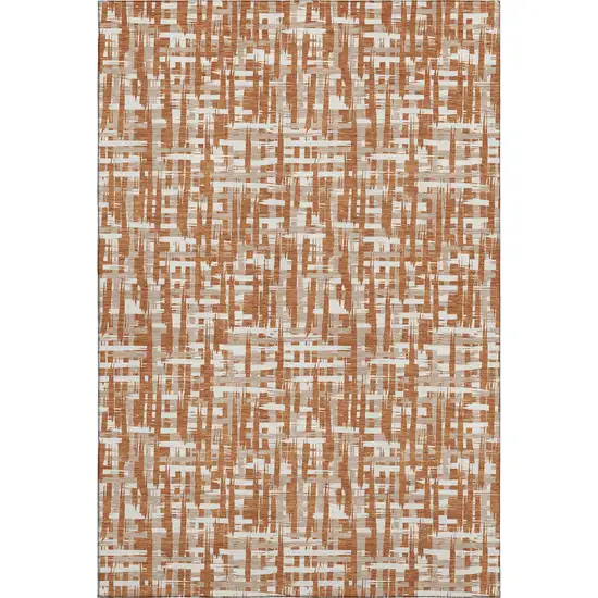 Terra Cotta Ivory And Beige Abstract Geometric Washable Area Rug With UV Protection Photo 1