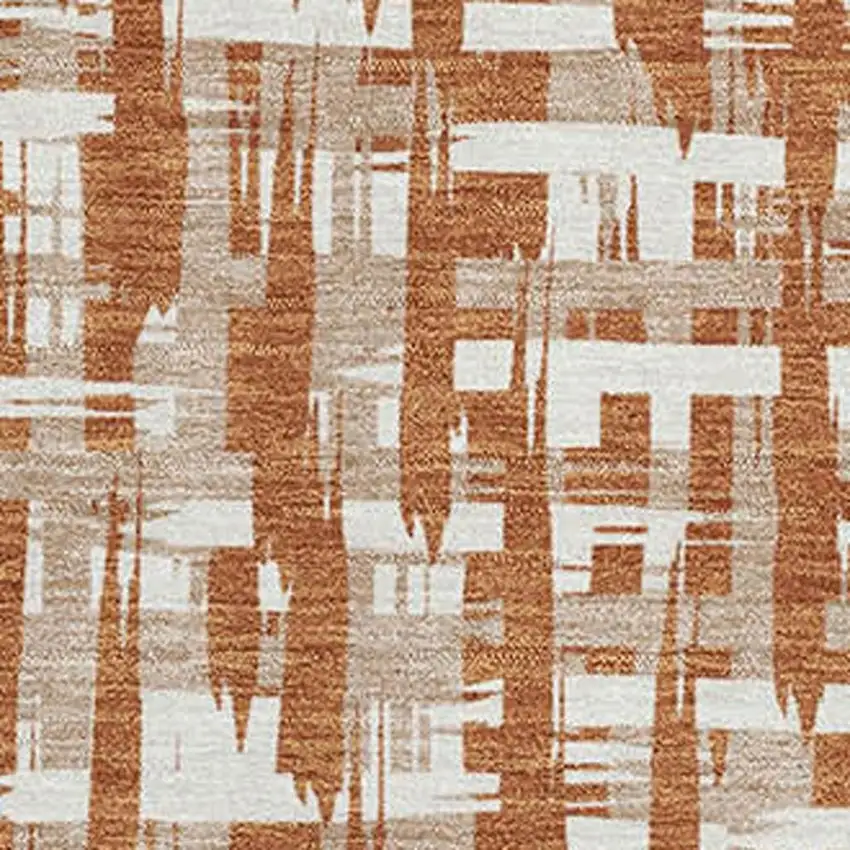 Terra Cotta Ivory And Beige Abstract Geometric Washable Area Rug With UV Protection Photo 2