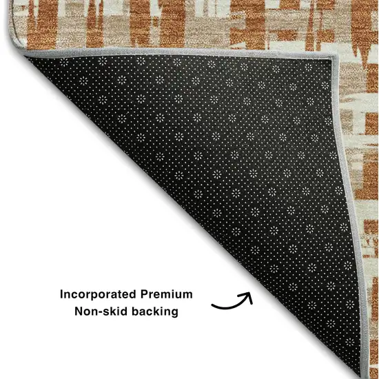 Terra Cotta Ivory And Beige Abstract Geometric Washable Area Rug With UV Protection Photo 6